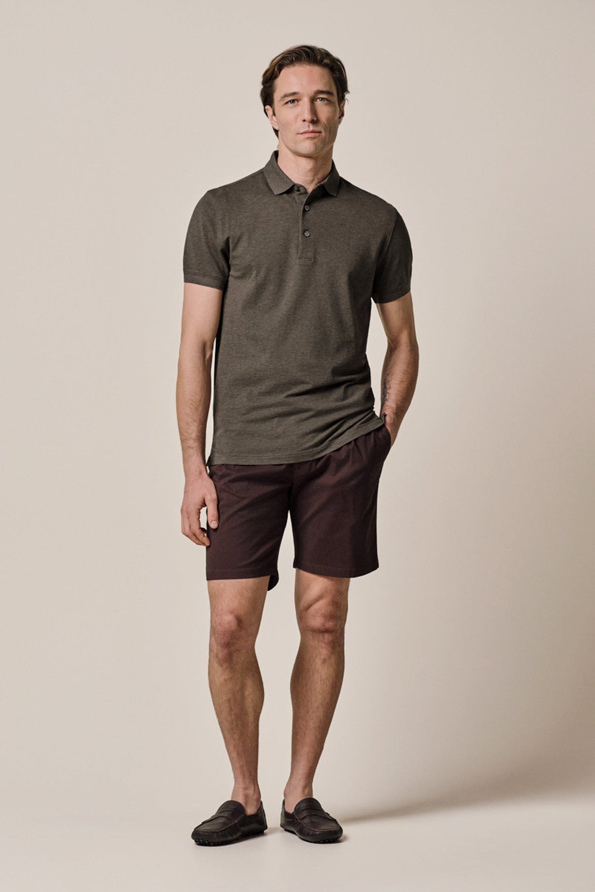 Bruine stretch piqué polo