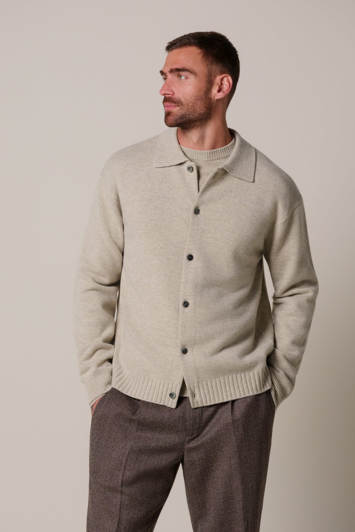 Beige soft wollen cardigan