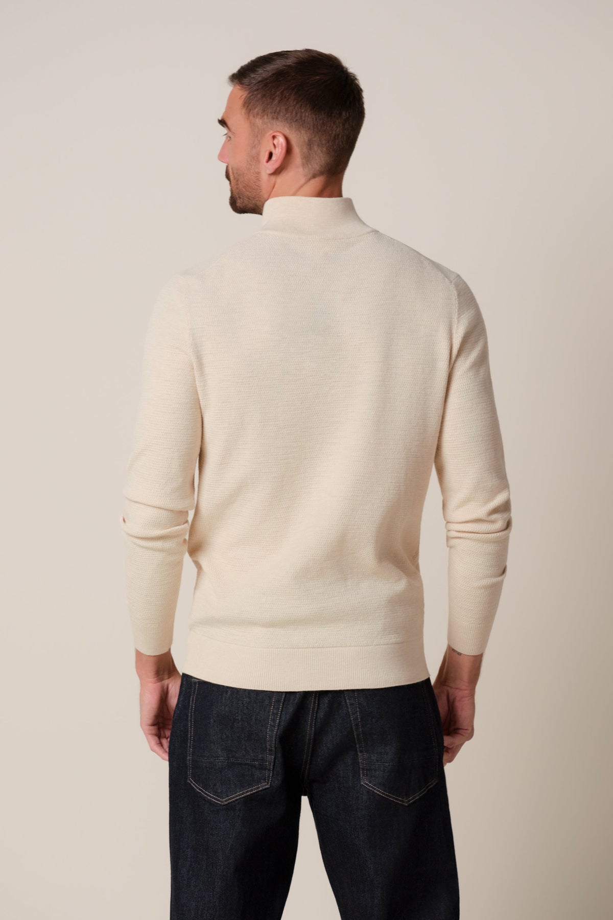 Off-white structuur half zip