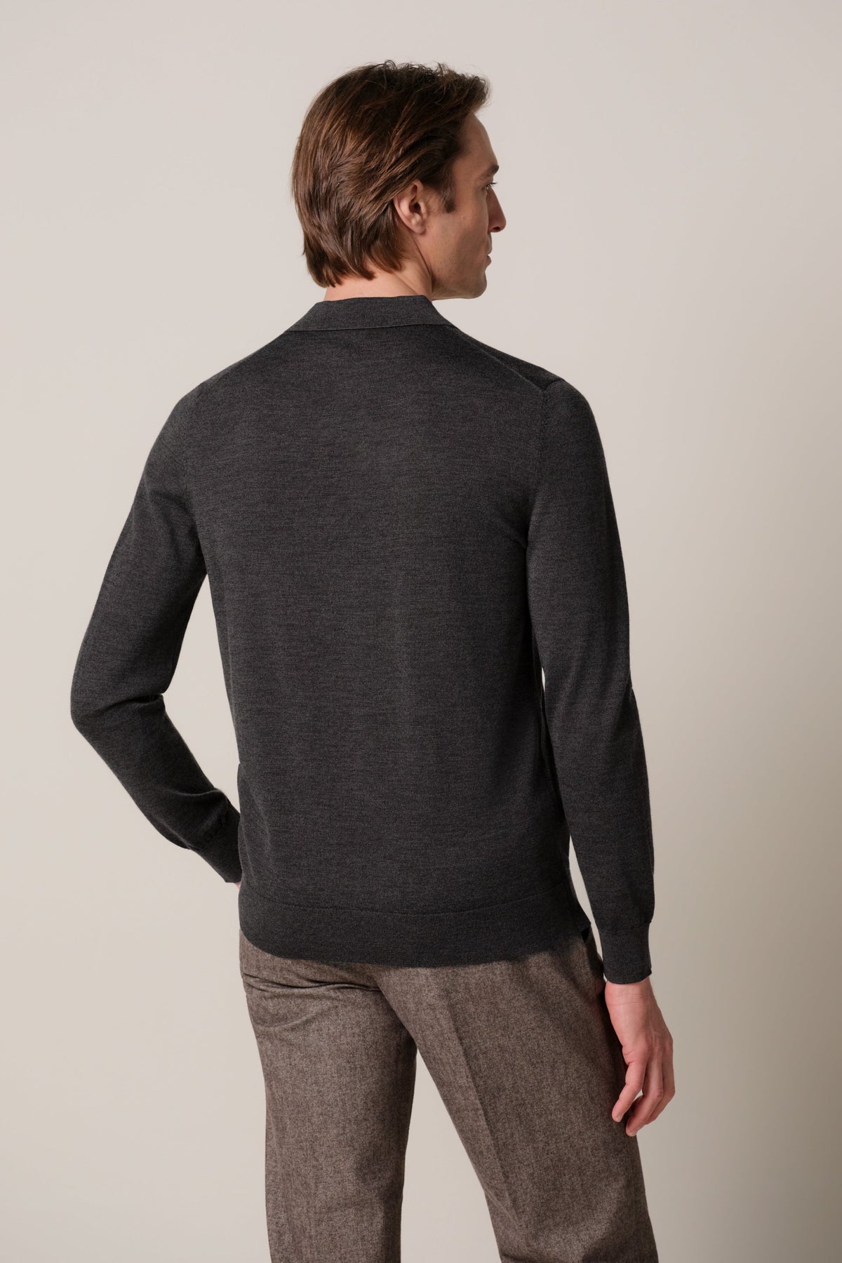 Donkerbruine merino polo