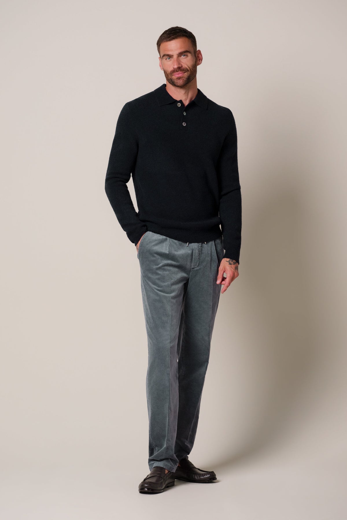 Navy boiled wollen polo