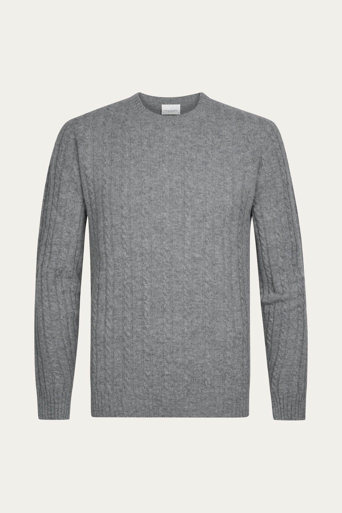 Grijze wollen cashmere kabel crewneck