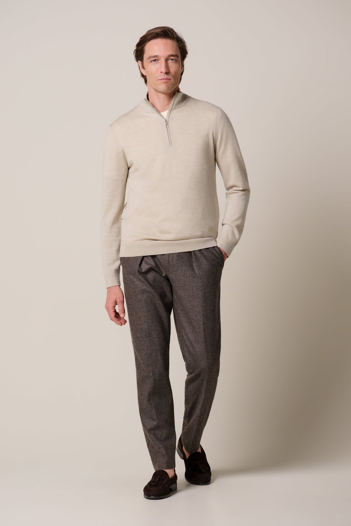 Beige merino half zip
