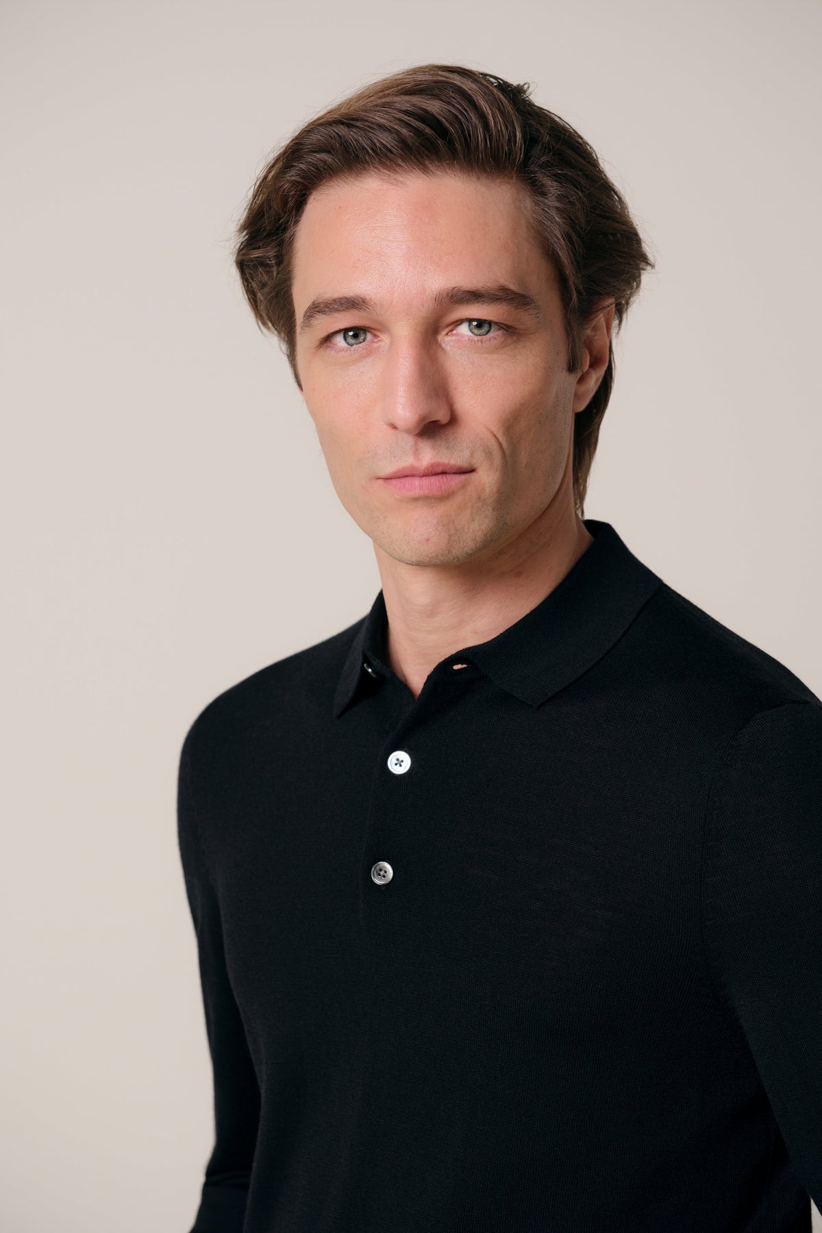 Zwarte merino polo