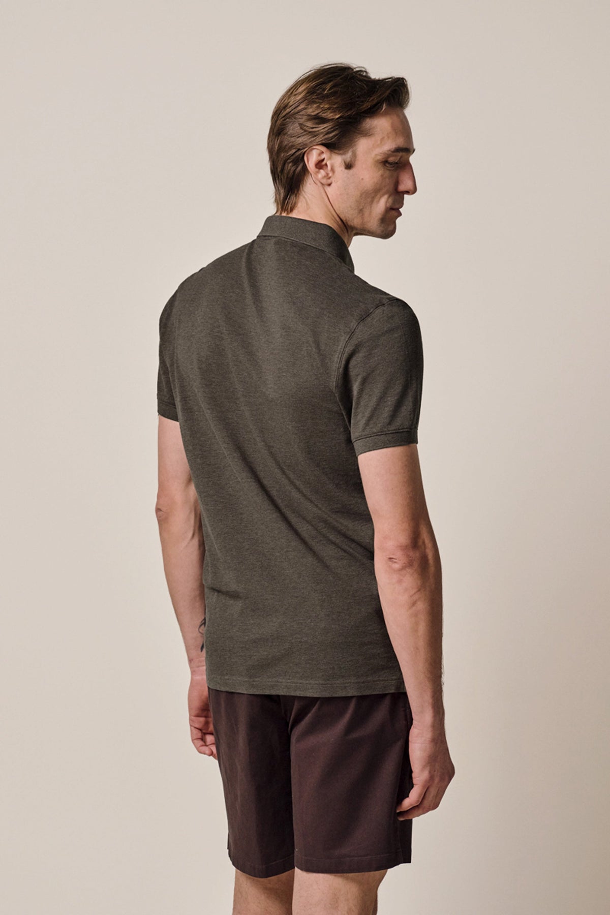 Bruine stretch piqué polo