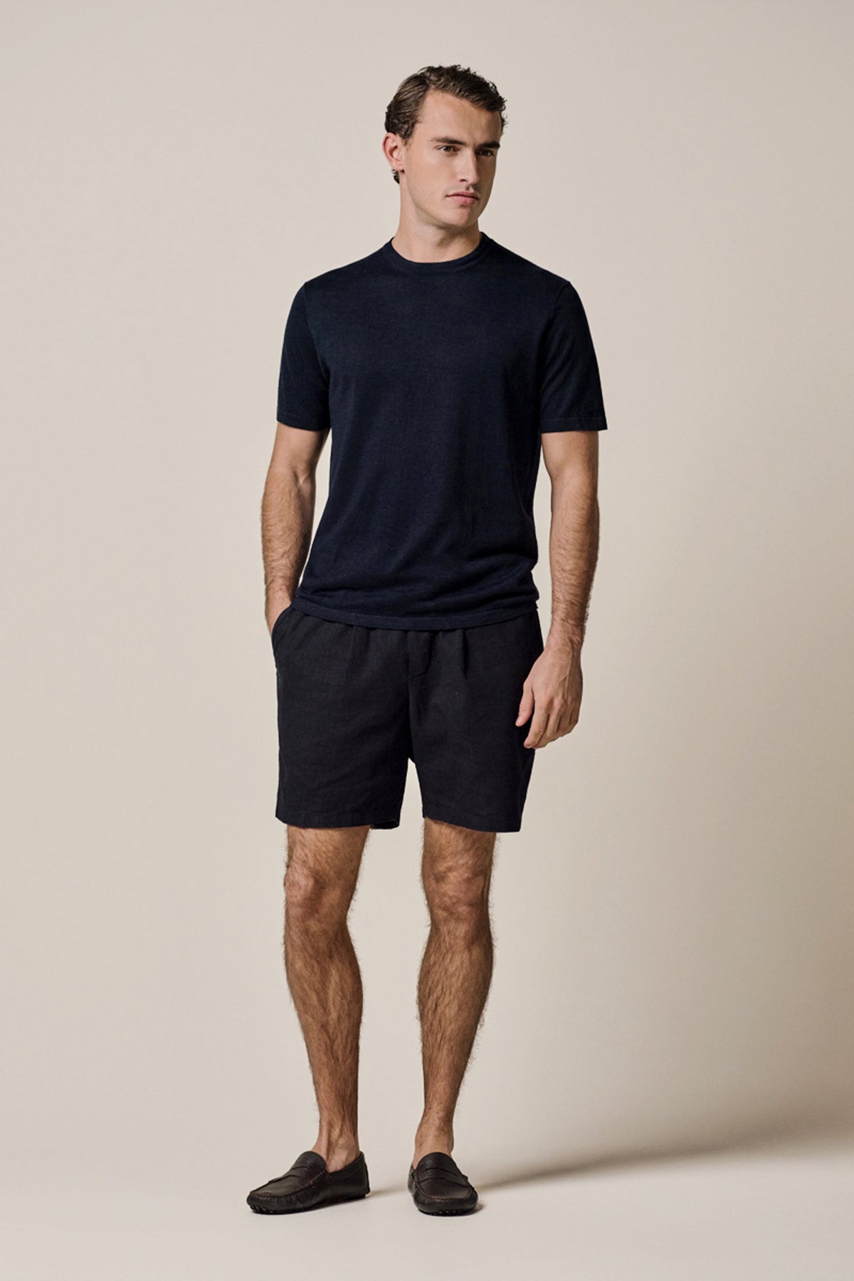 Navy linnen katoenen t-shirt