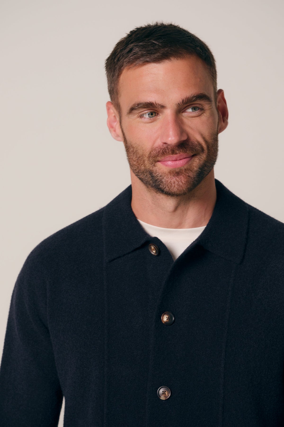 Navy boiled wollen full button polo