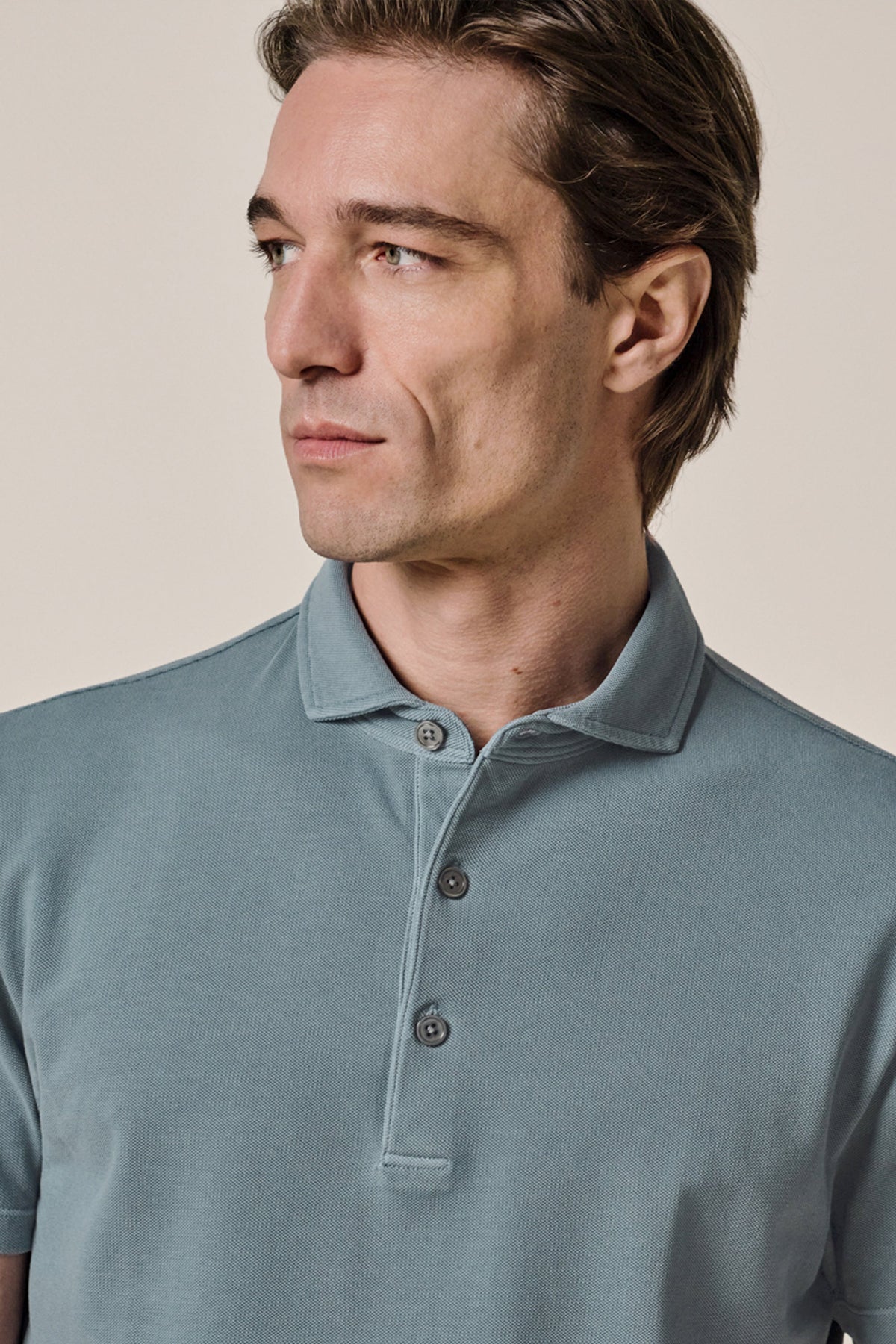 Grijsblauwe Garment dye polo