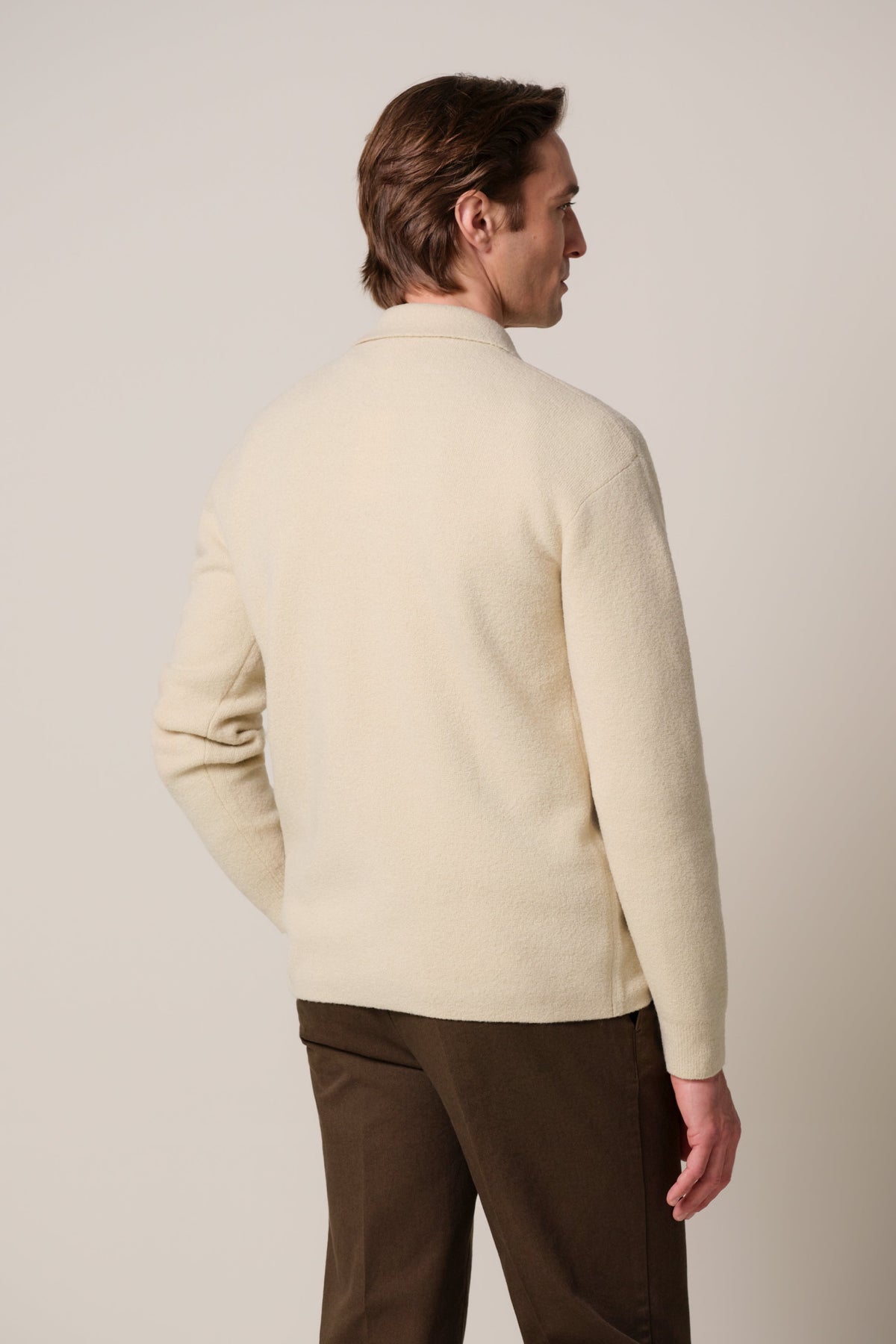 Zand boiled wollen full button polo