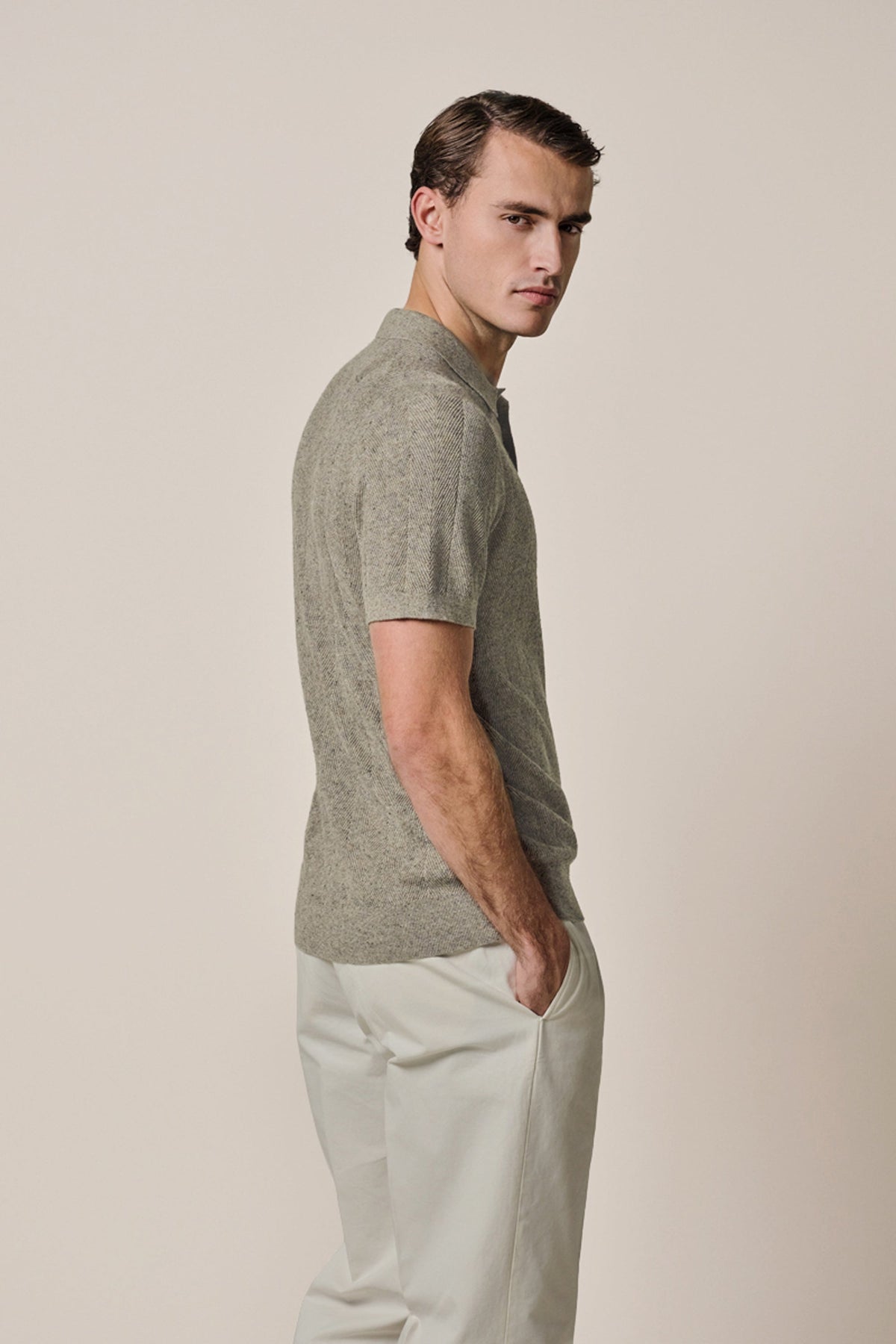 Beige visgraat polo