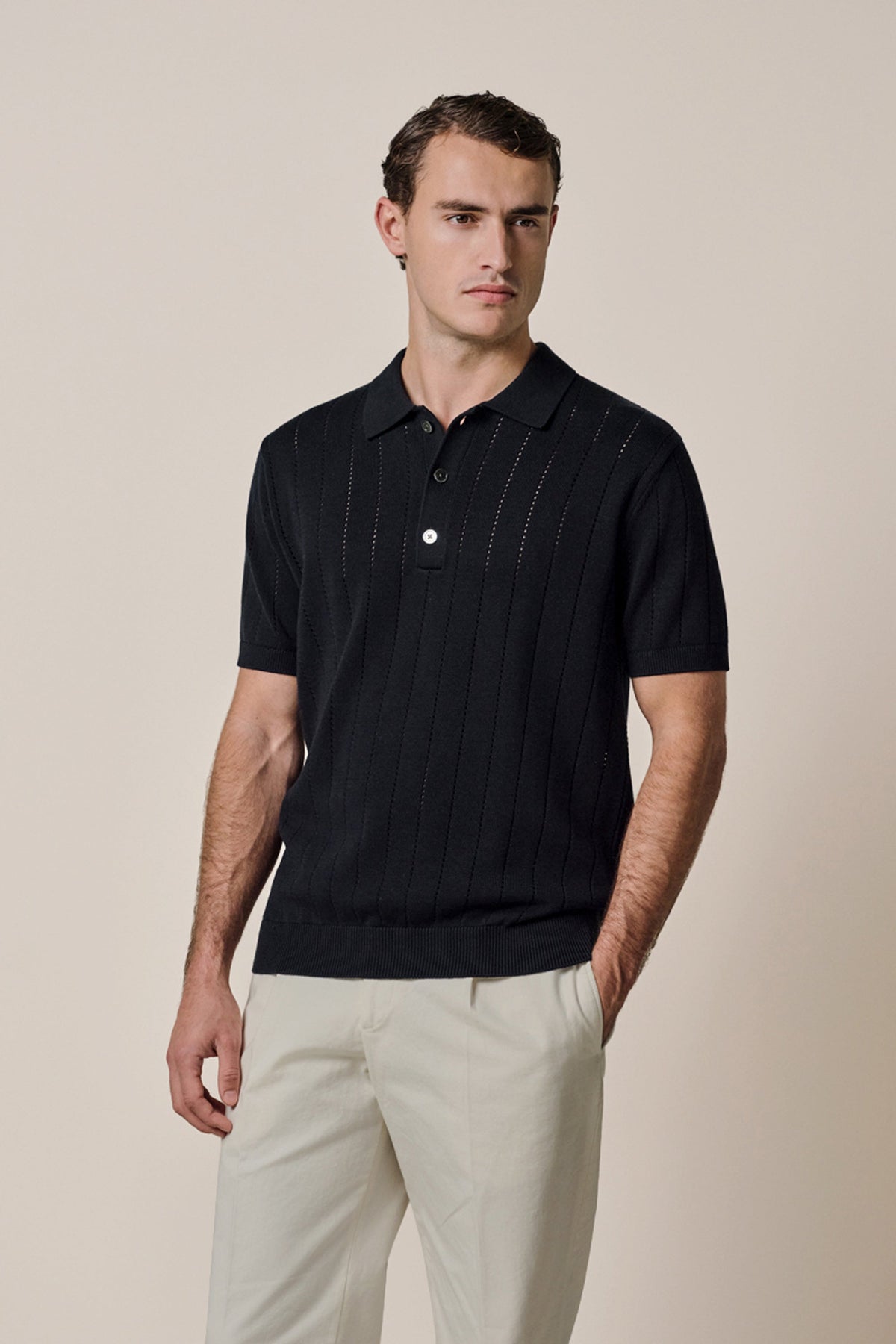 Navy katoenen rib polo