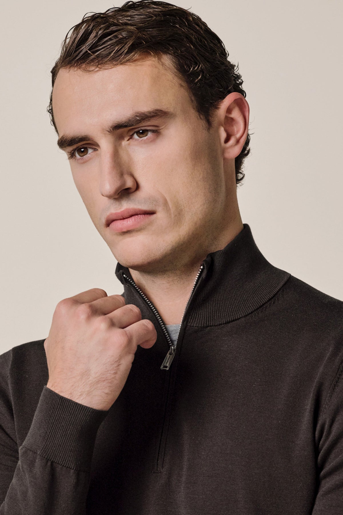 Donkerbruine Luxury Basic half zip