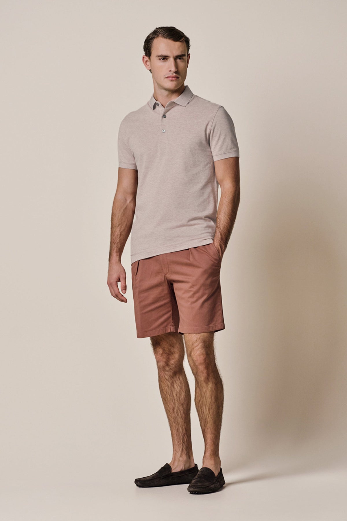 Donkerroze stretch piqué polo