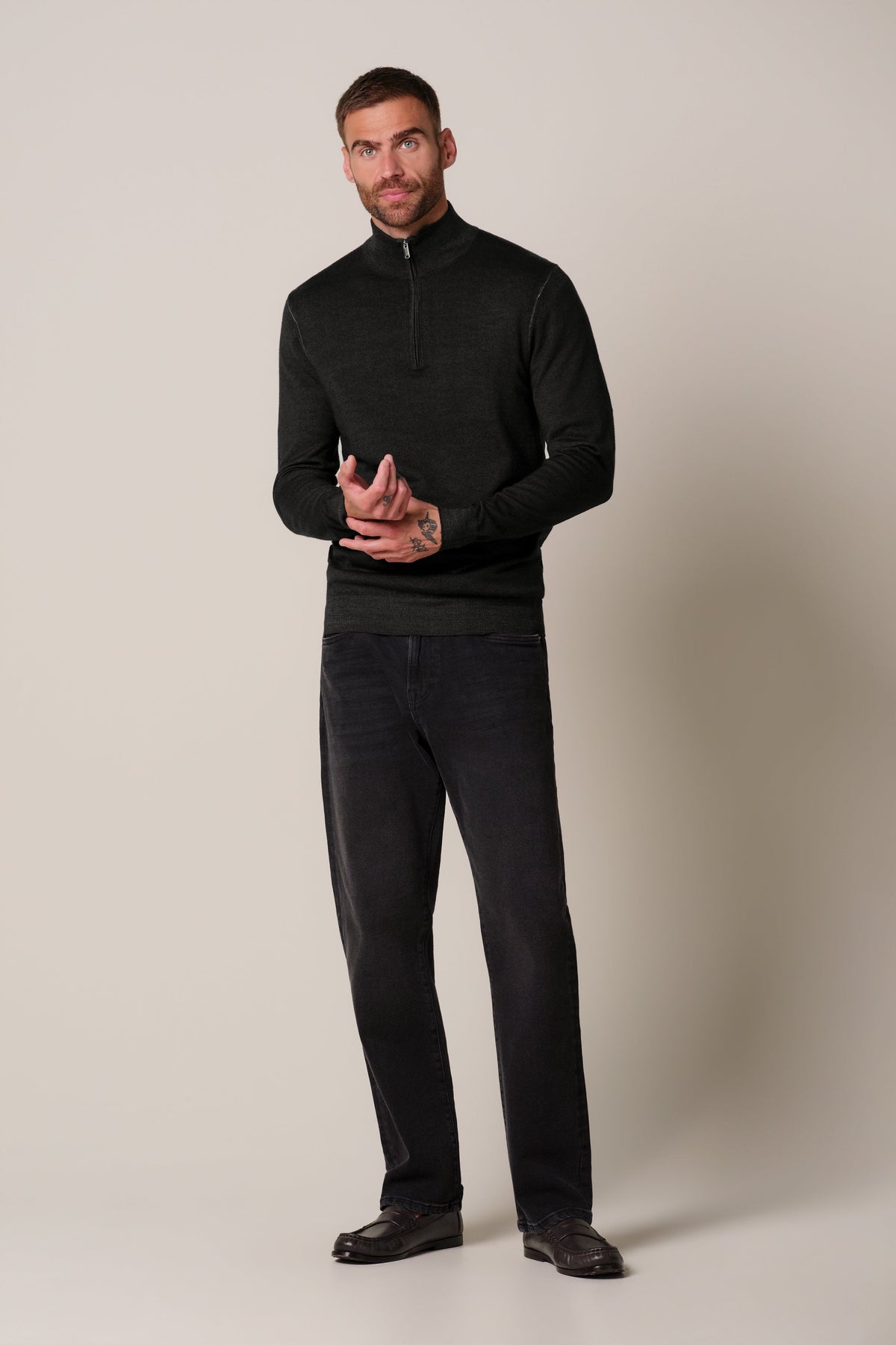 Bruine Garment Dye merino half zip