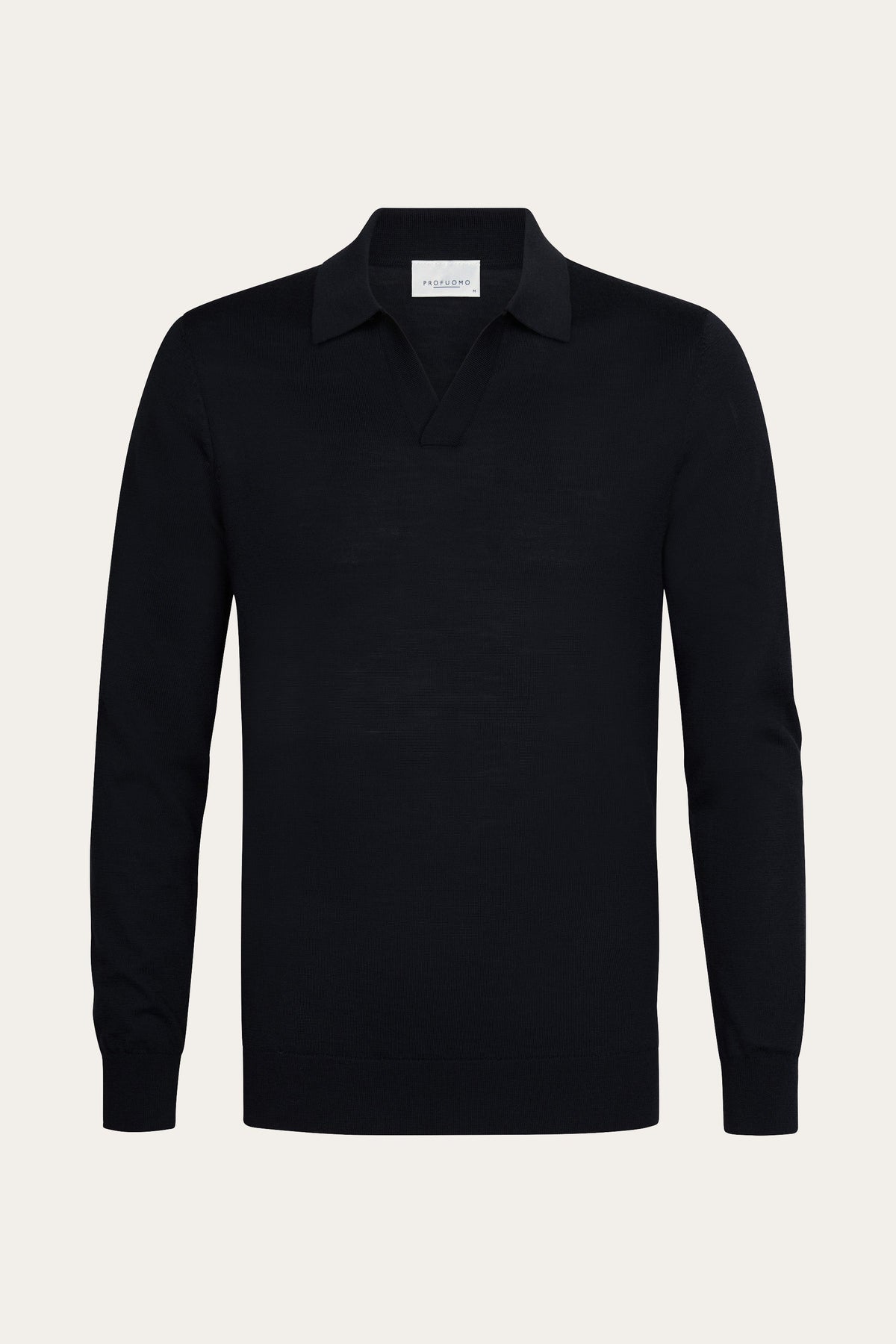Navy merino open kraag polo