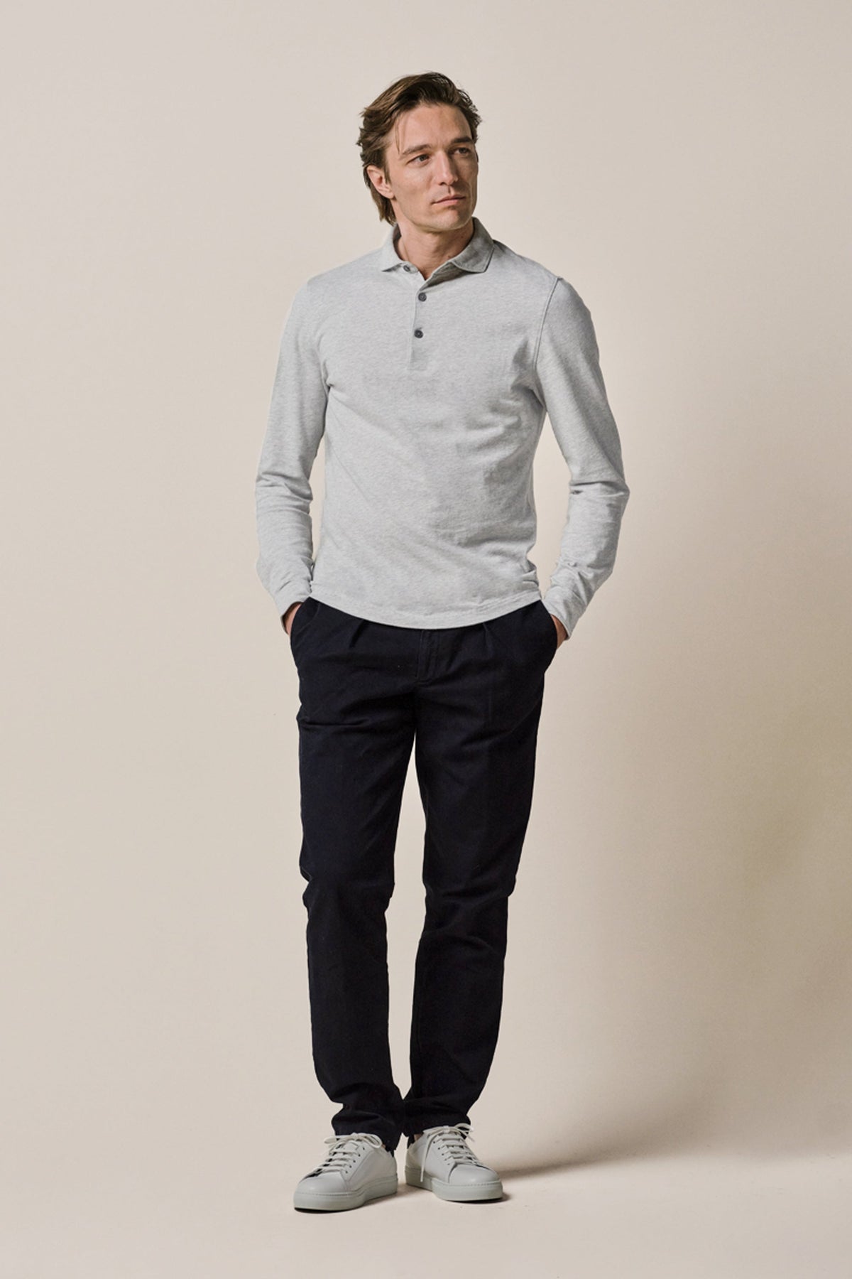 Grijze single jersey polo