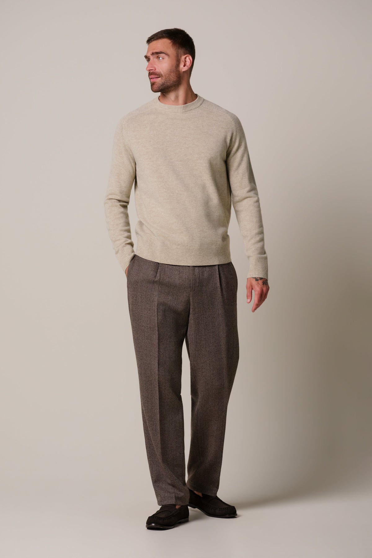 Beige soft wollen crewneck