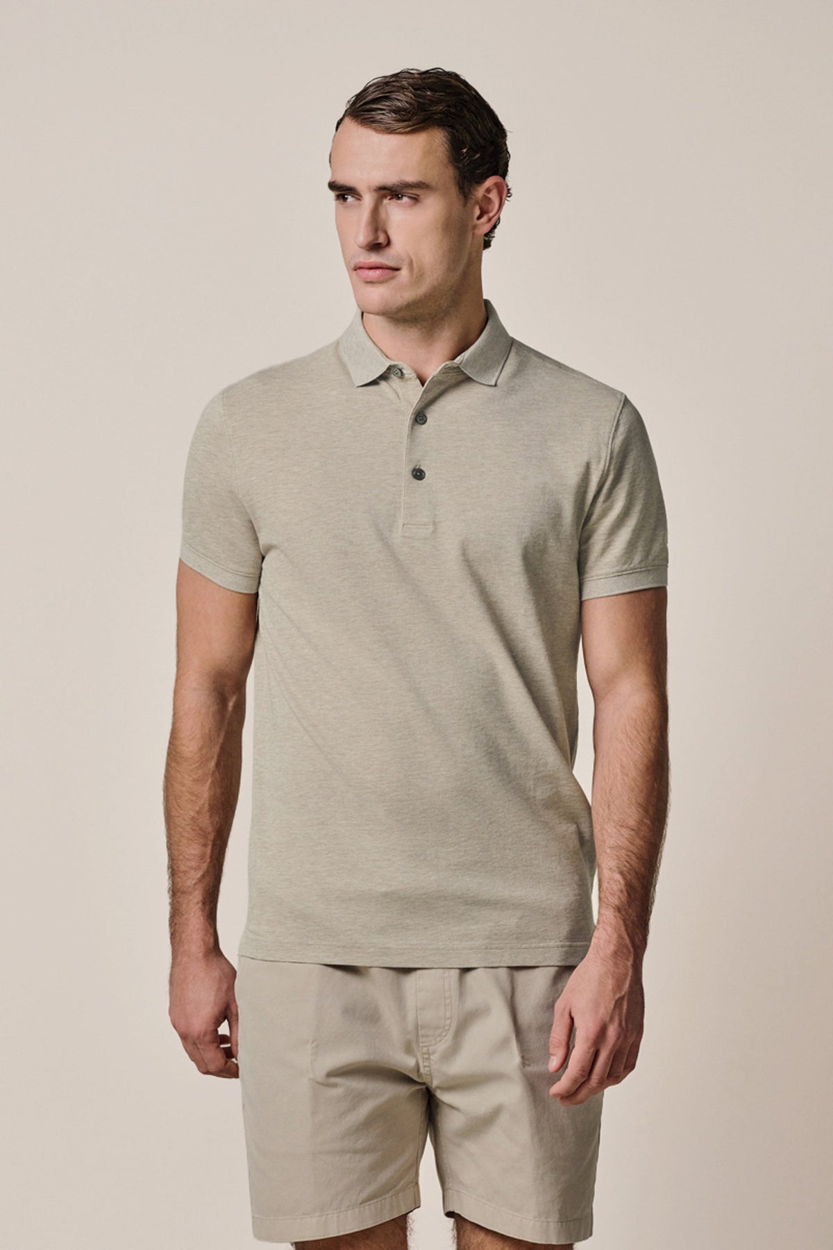 Donkerbeige stretch piqué polo