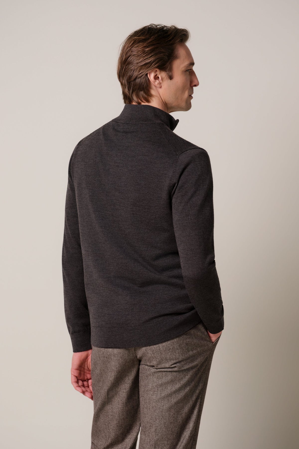 Donkerbruine merino half zip