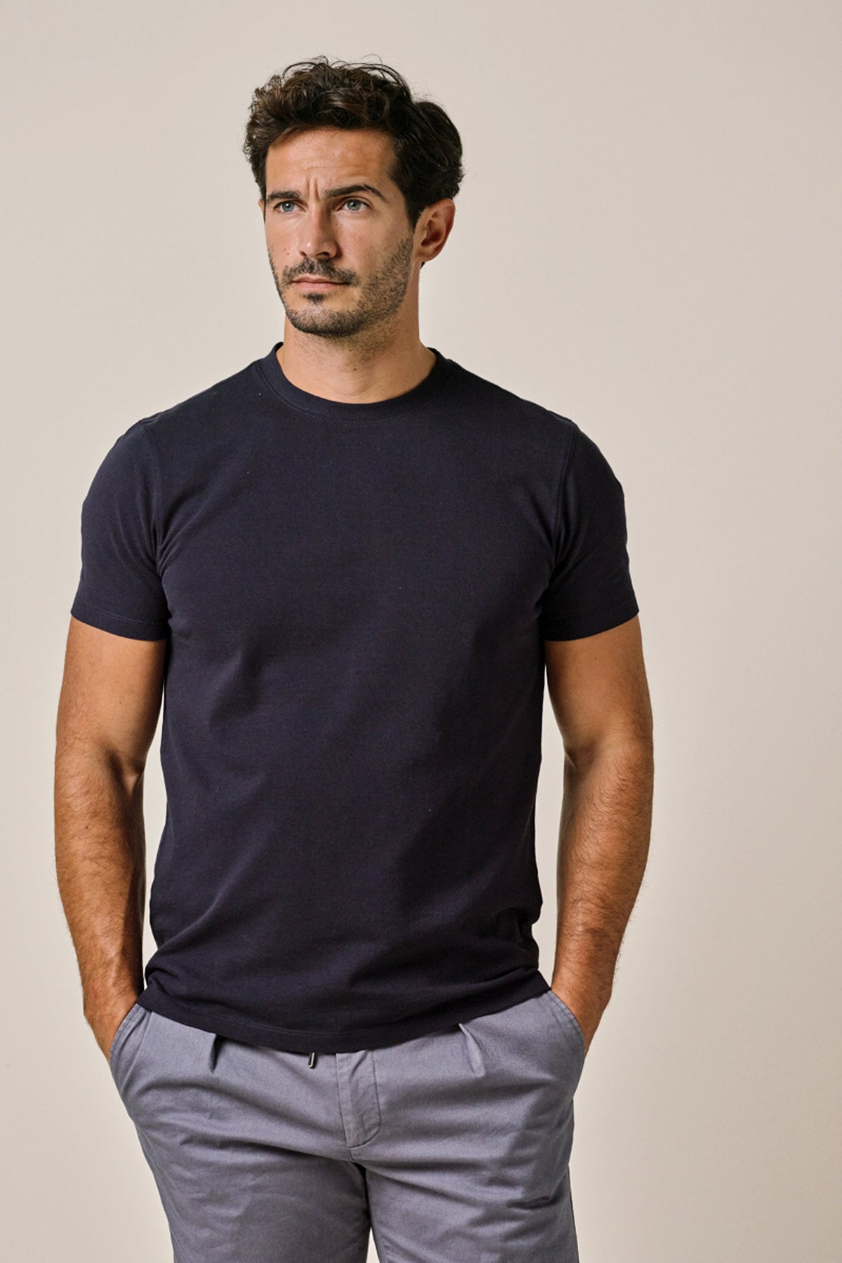 Navy stretch piqué T-shirt
