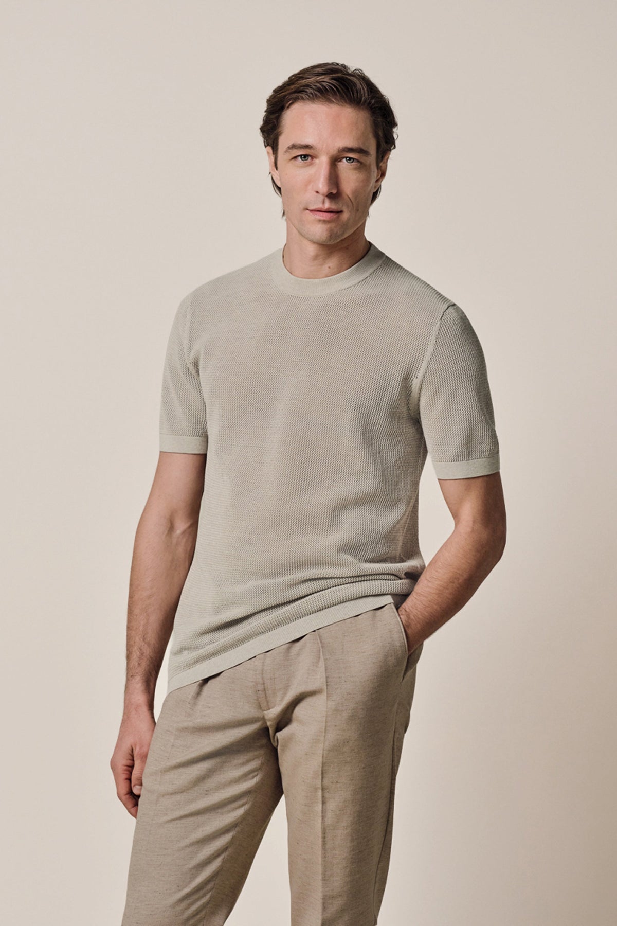 Beige structured Aero Ease T-shirt