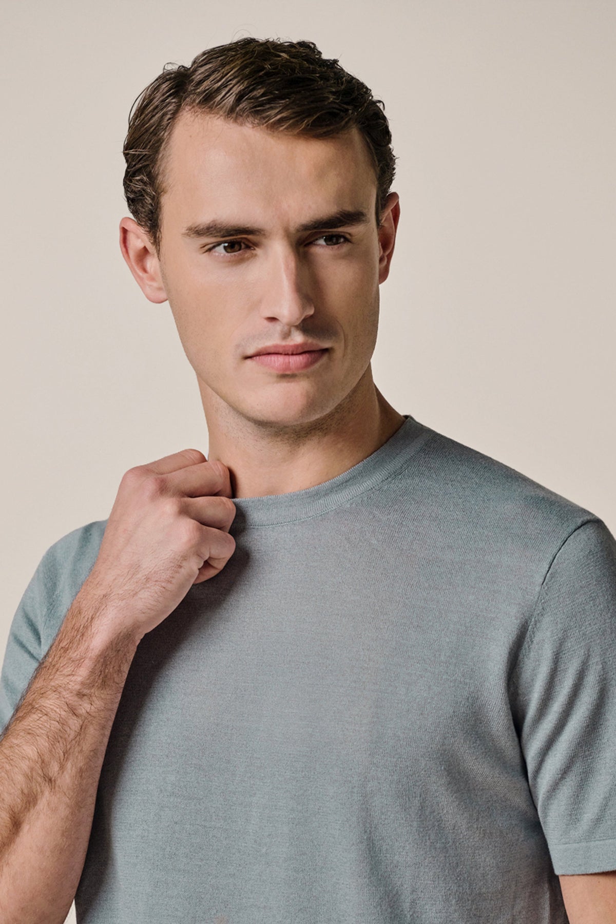Blauw linnen katoenen T-shirt