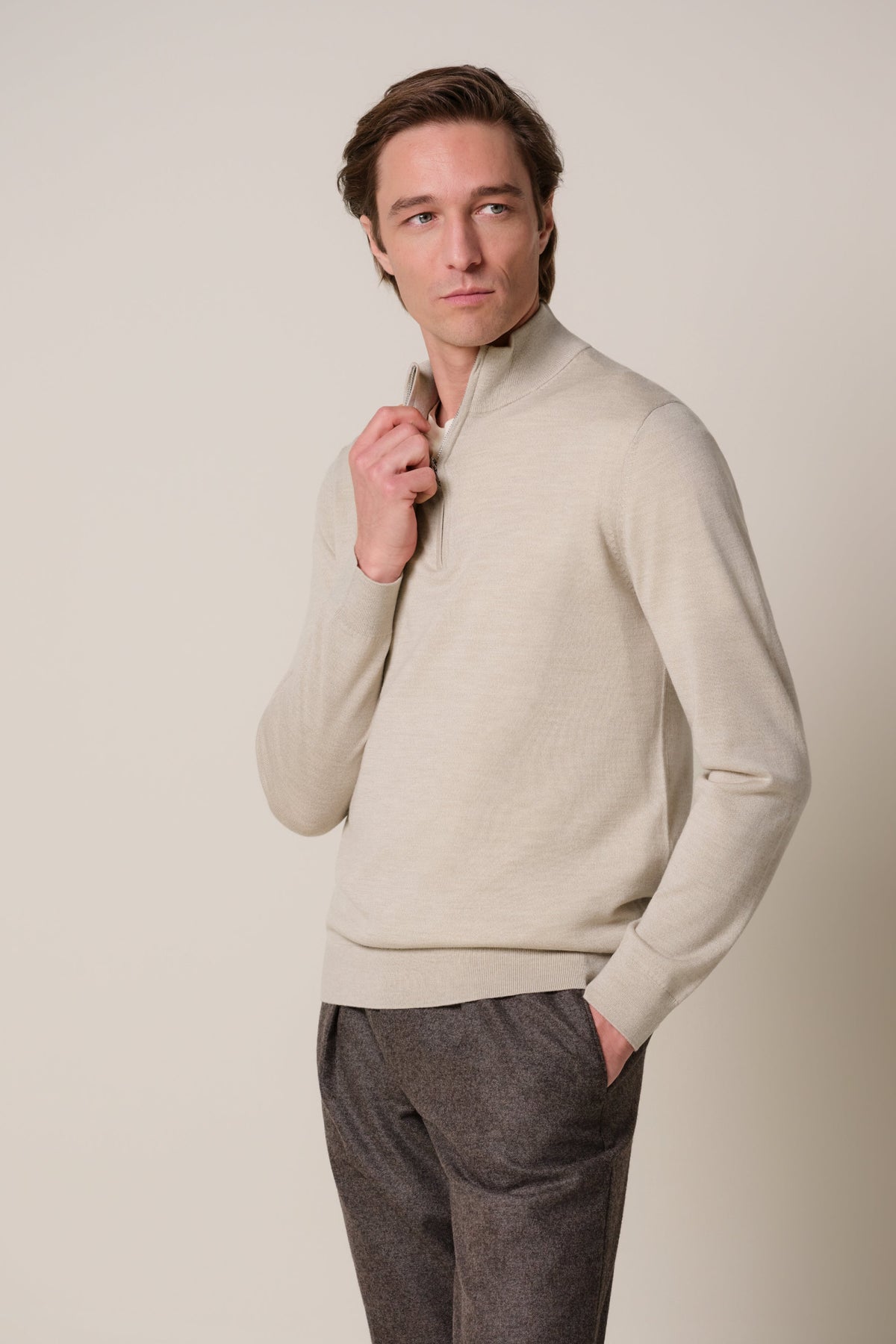 Beige merino half zip