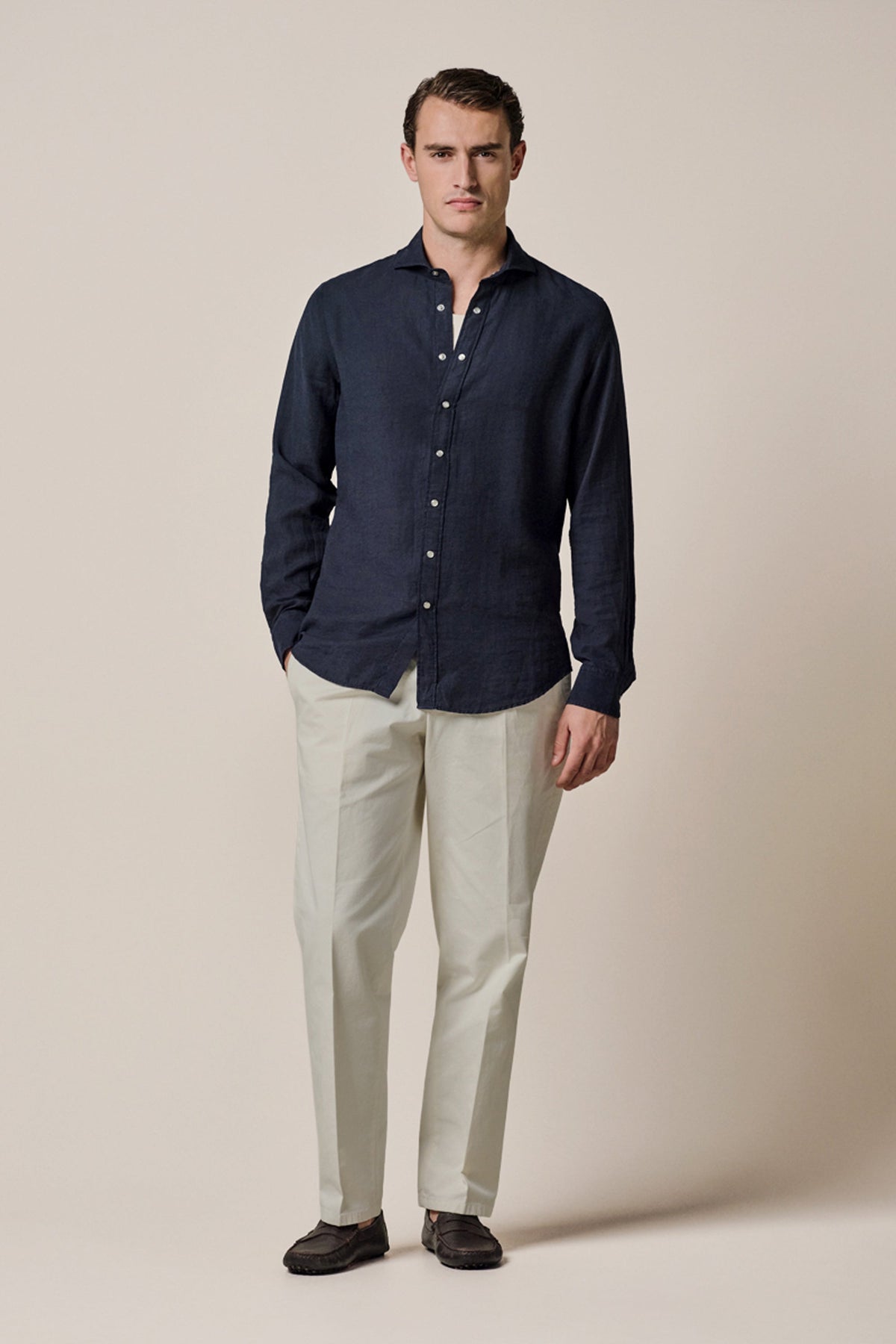 Navy casual overhemd