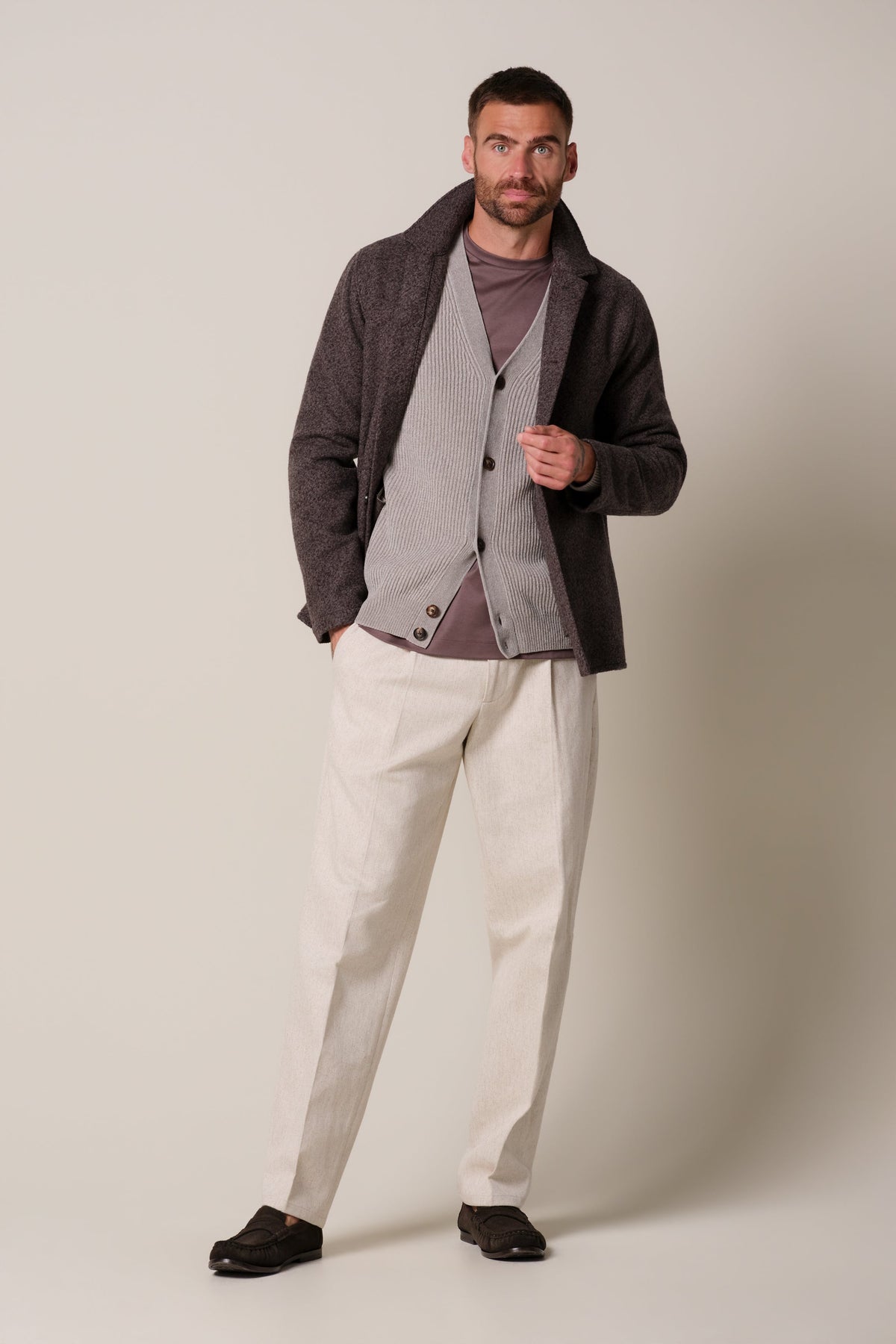 Aubergine boiled wollen overshirt
