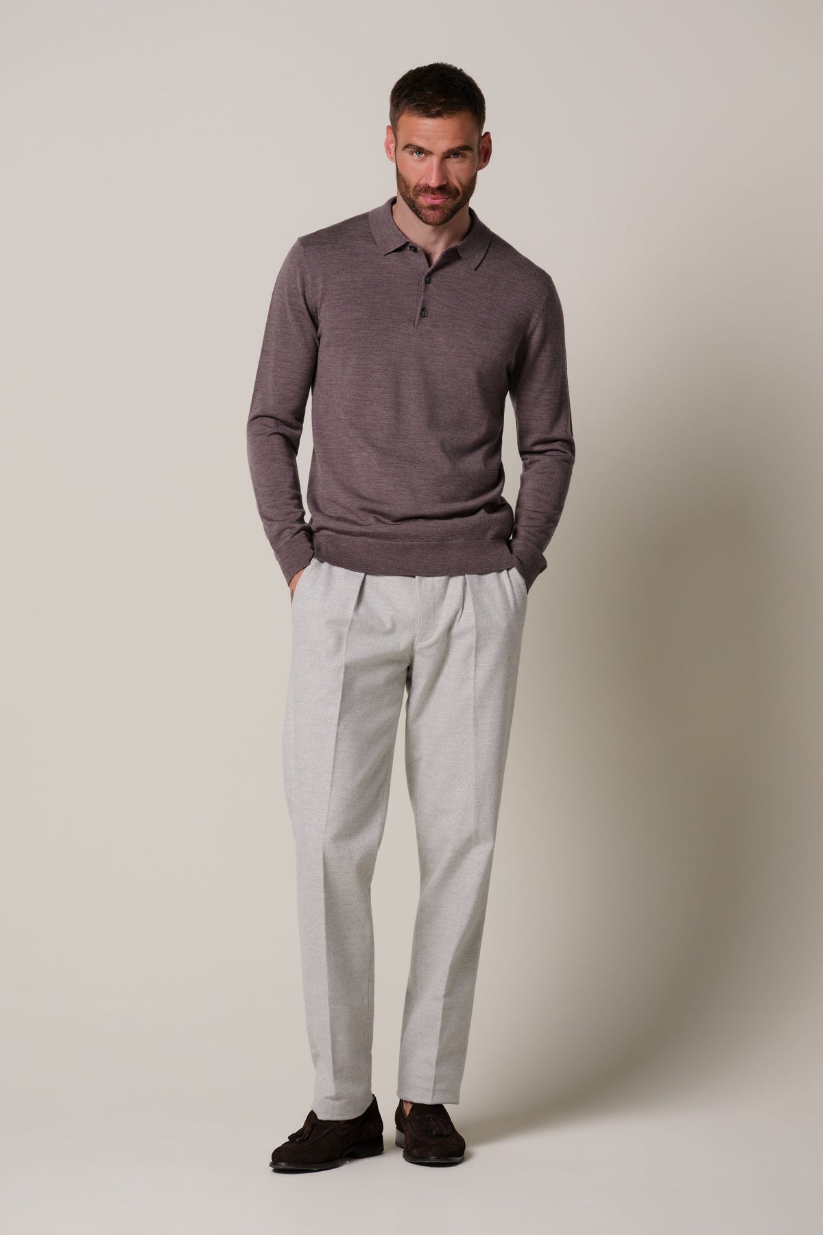 Aubergine merino polo