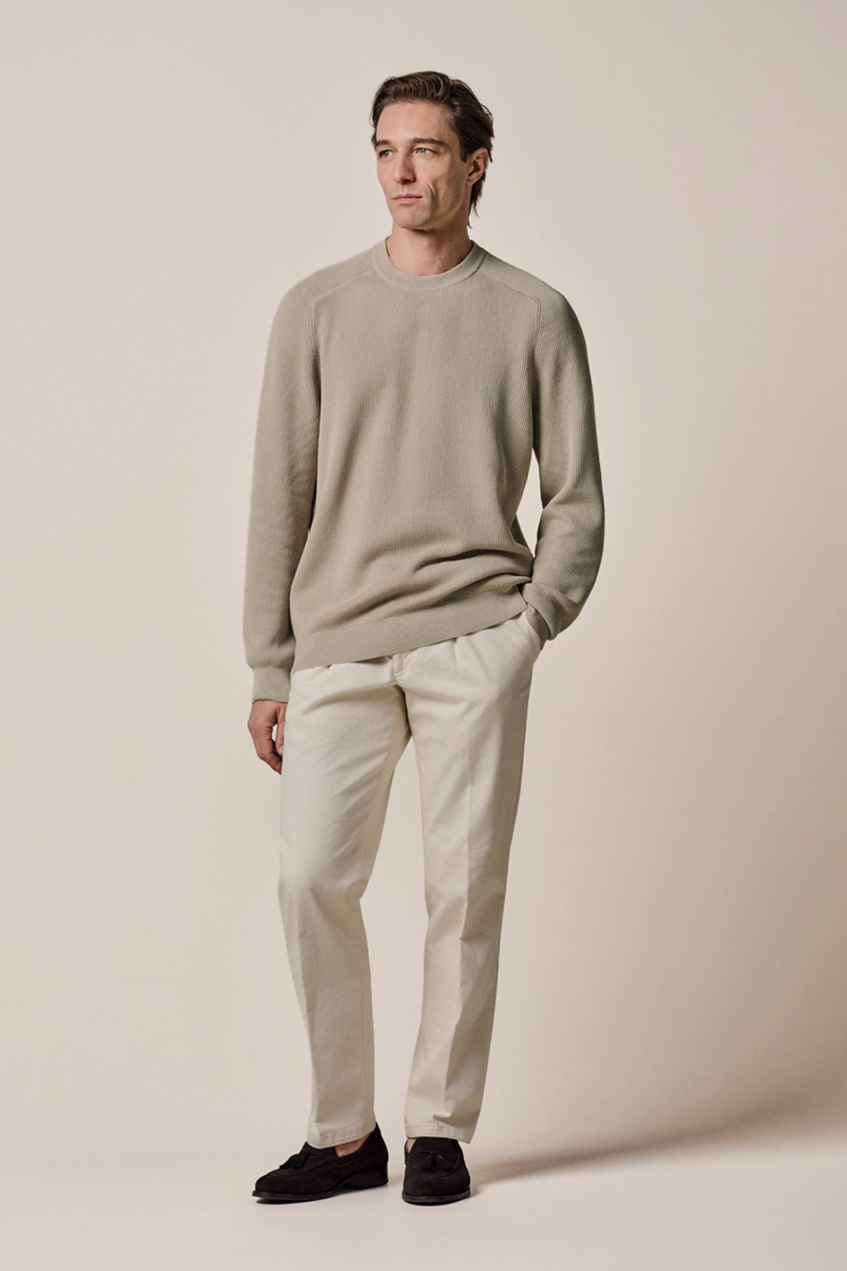 Beige katoenen crewneck