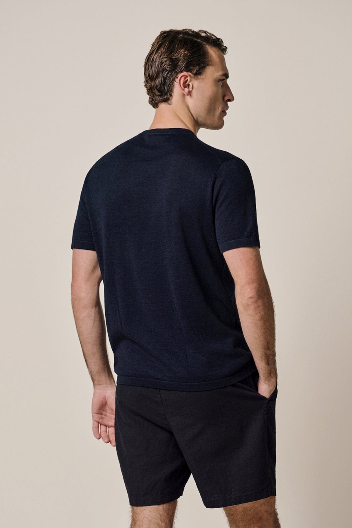 Navy linnen katoenen t-shirt