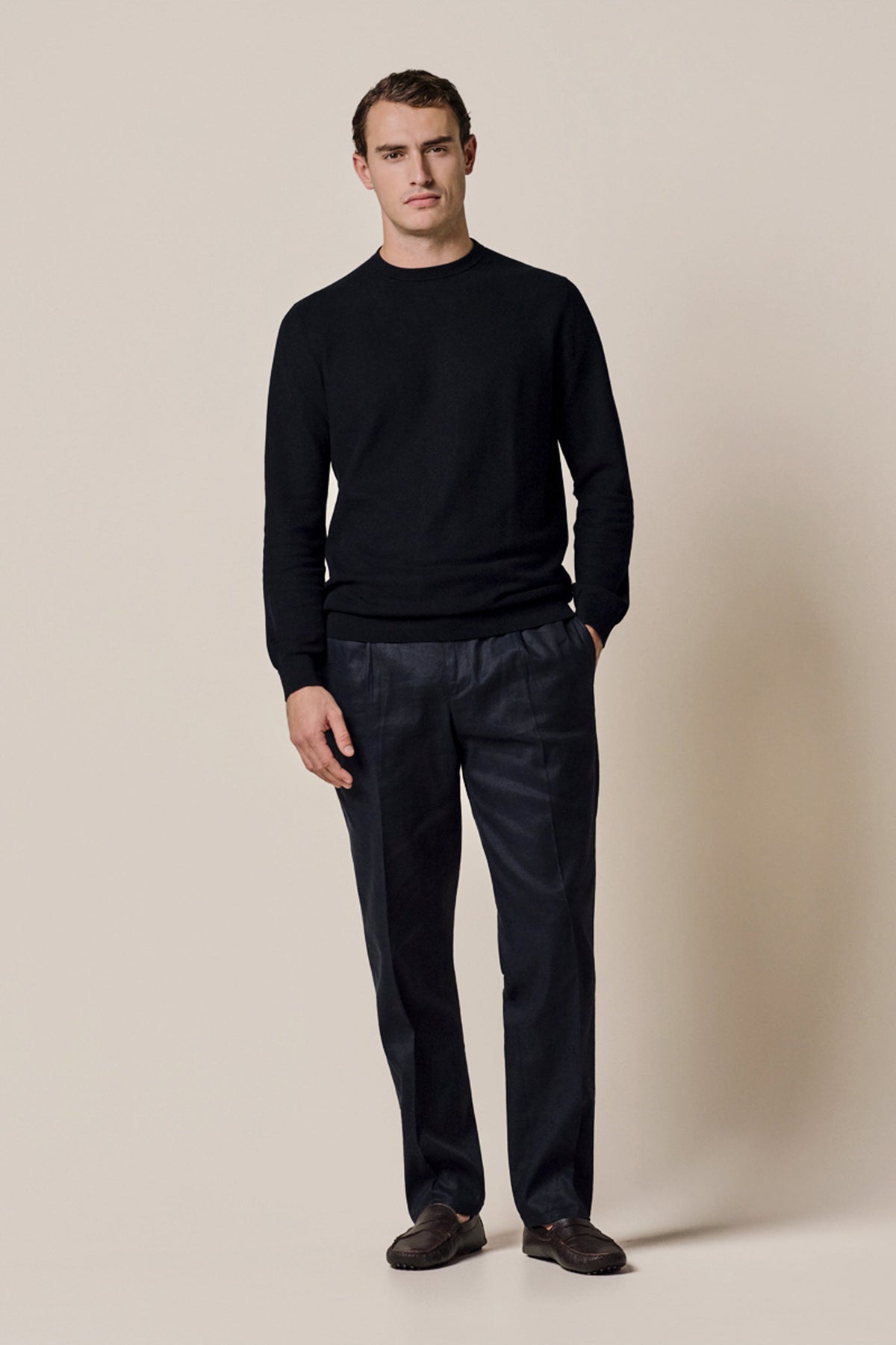 Navy linnen-katoen loose fit broek