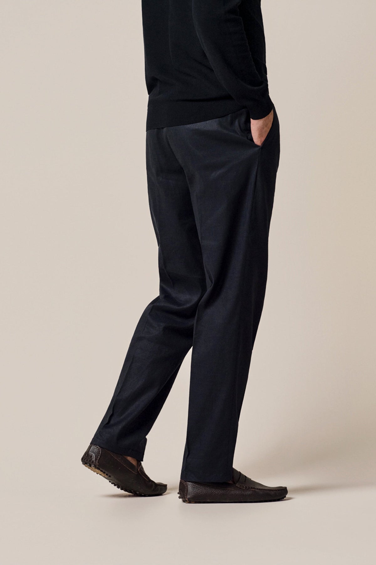 Navy linnen-katoen loose fit broek