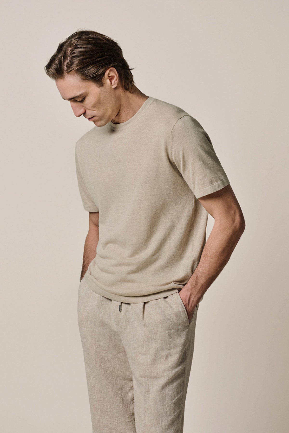 Beige linnen katoenen T-shirt