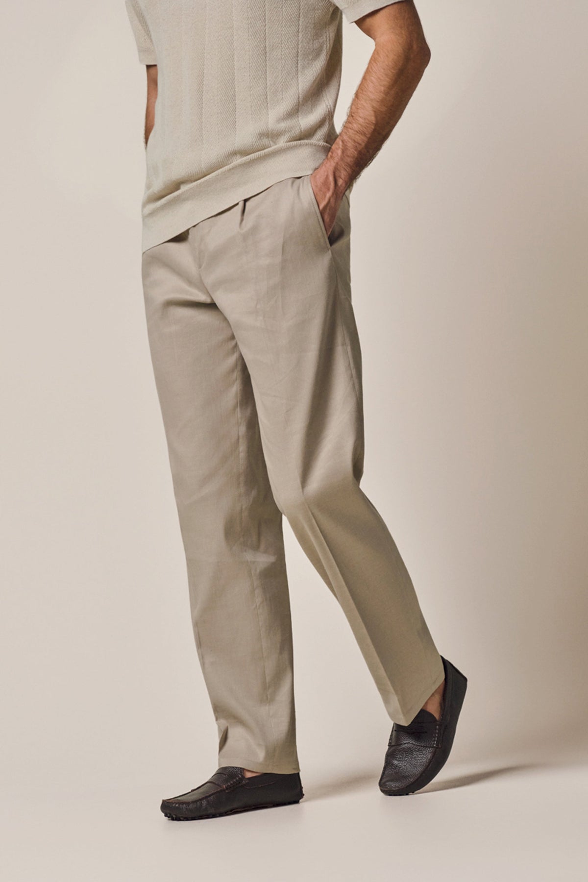 Beige linnen katoen loose fit broek