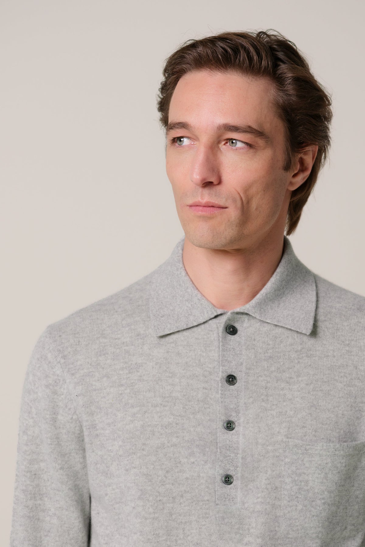 Grijze cashmere polo