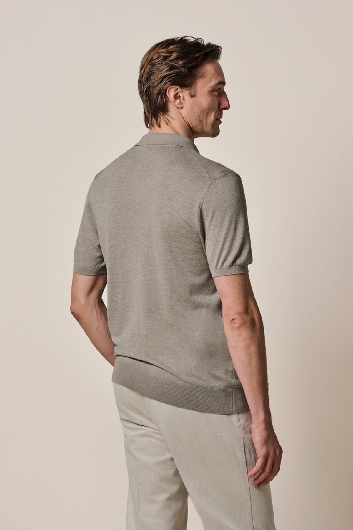 Beige Luxury Basic open kraag polo