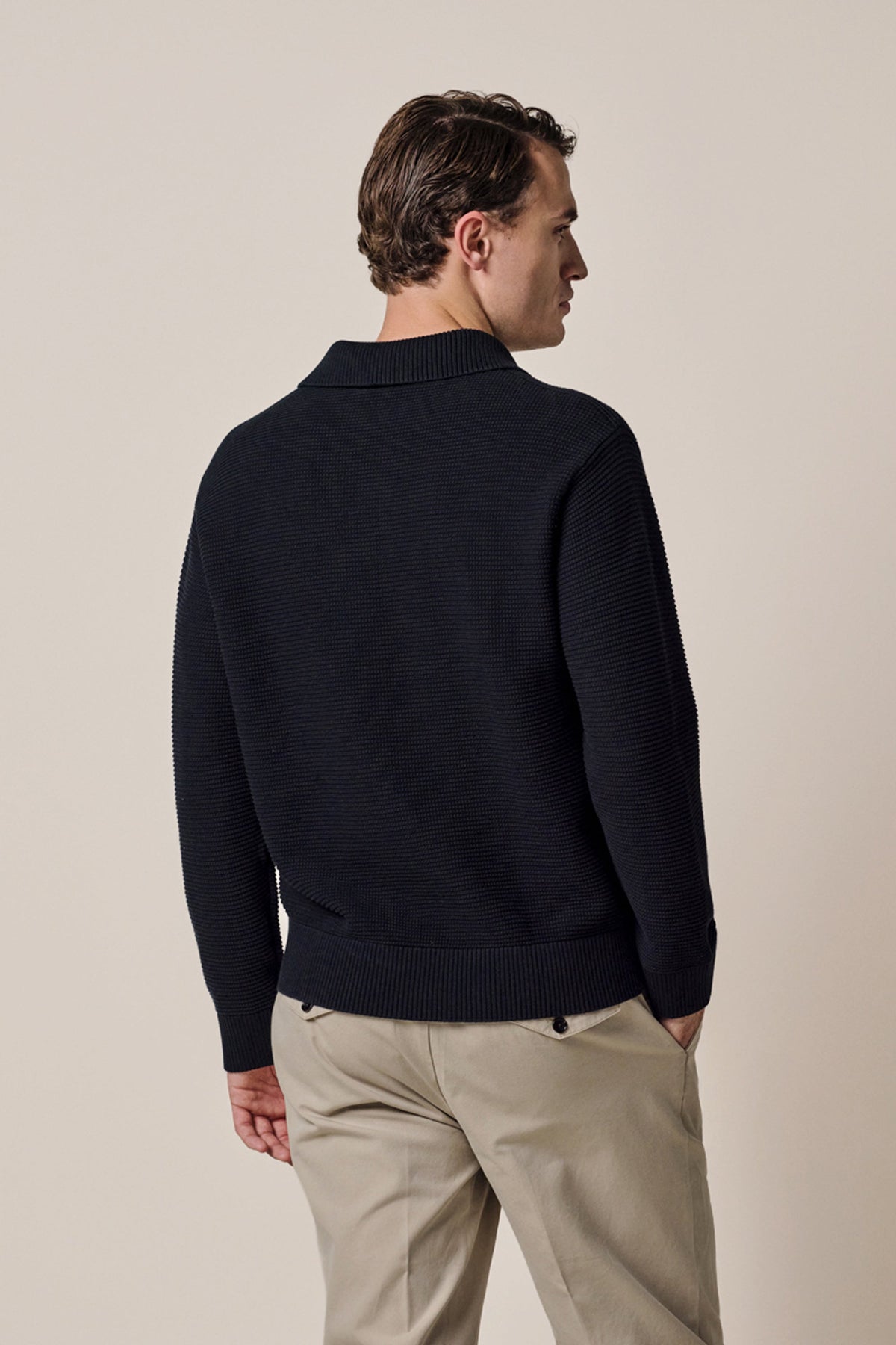 Navy katoenen open kraag polo