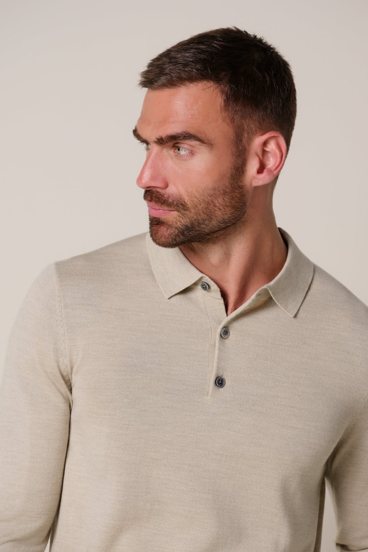 Beige merino polo