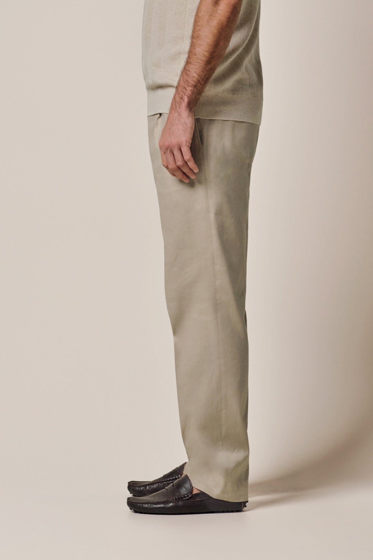 Beige linnen katoen loose fit broek