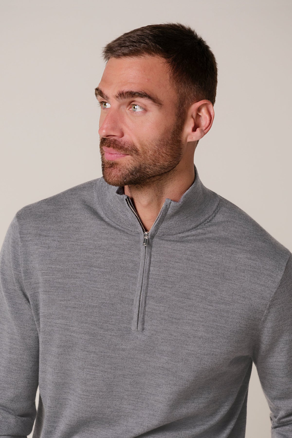 Donkergrijze merino half zip