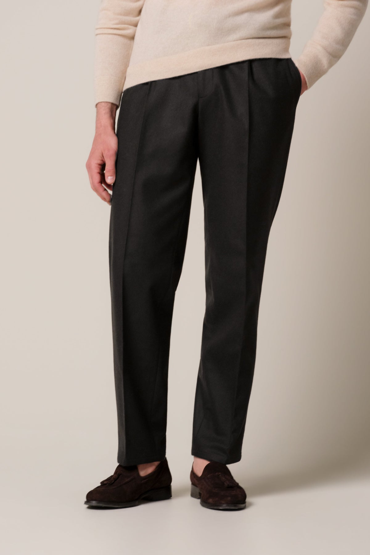 Donkerbruine melton wollen broek