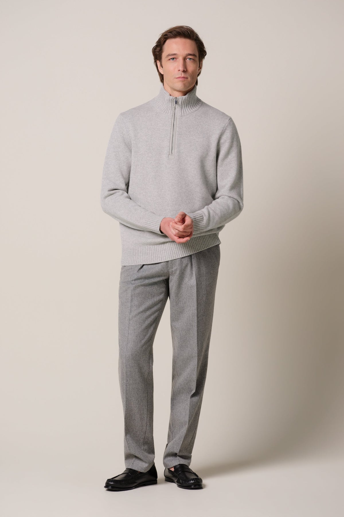 Grijze soft wollen half zip