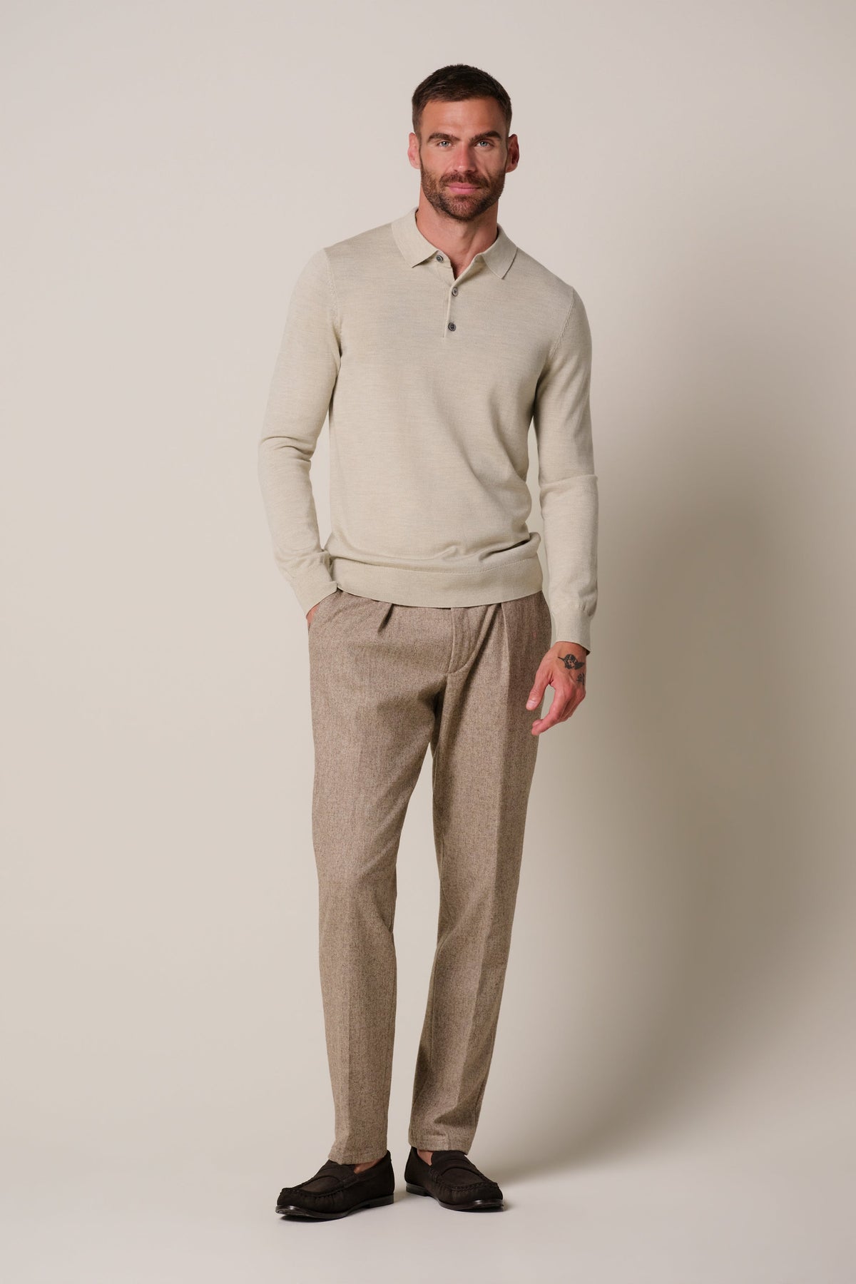 Beige merino polo