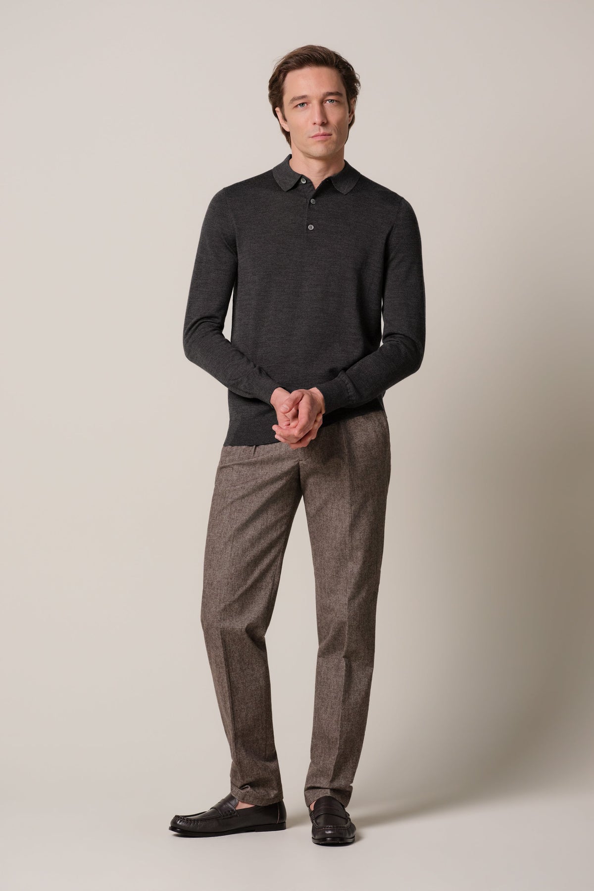 Donkerbruine merino polo