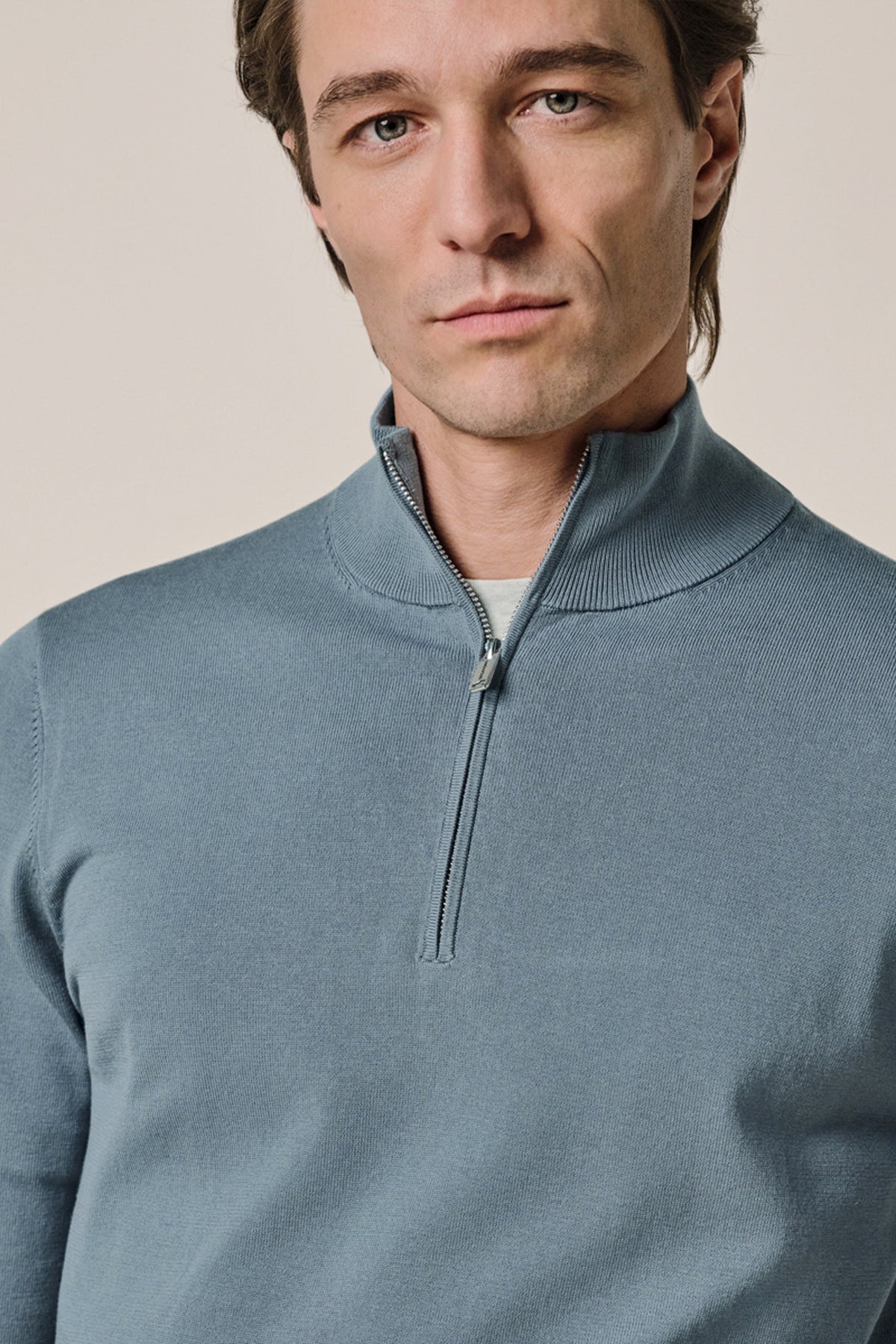 Grijsblauwe Luxury Basic half zip