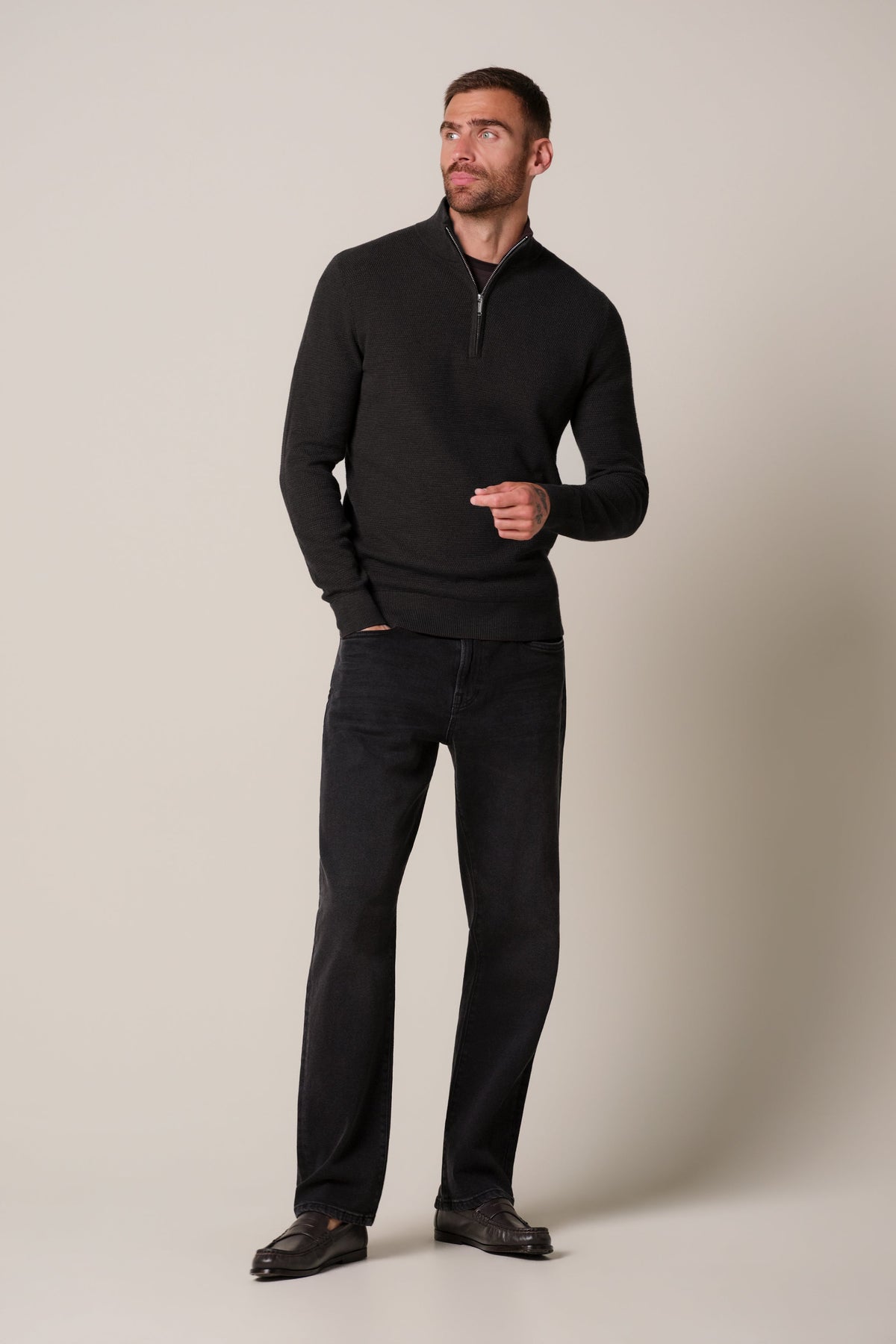 Donkerbruine structuur half zip