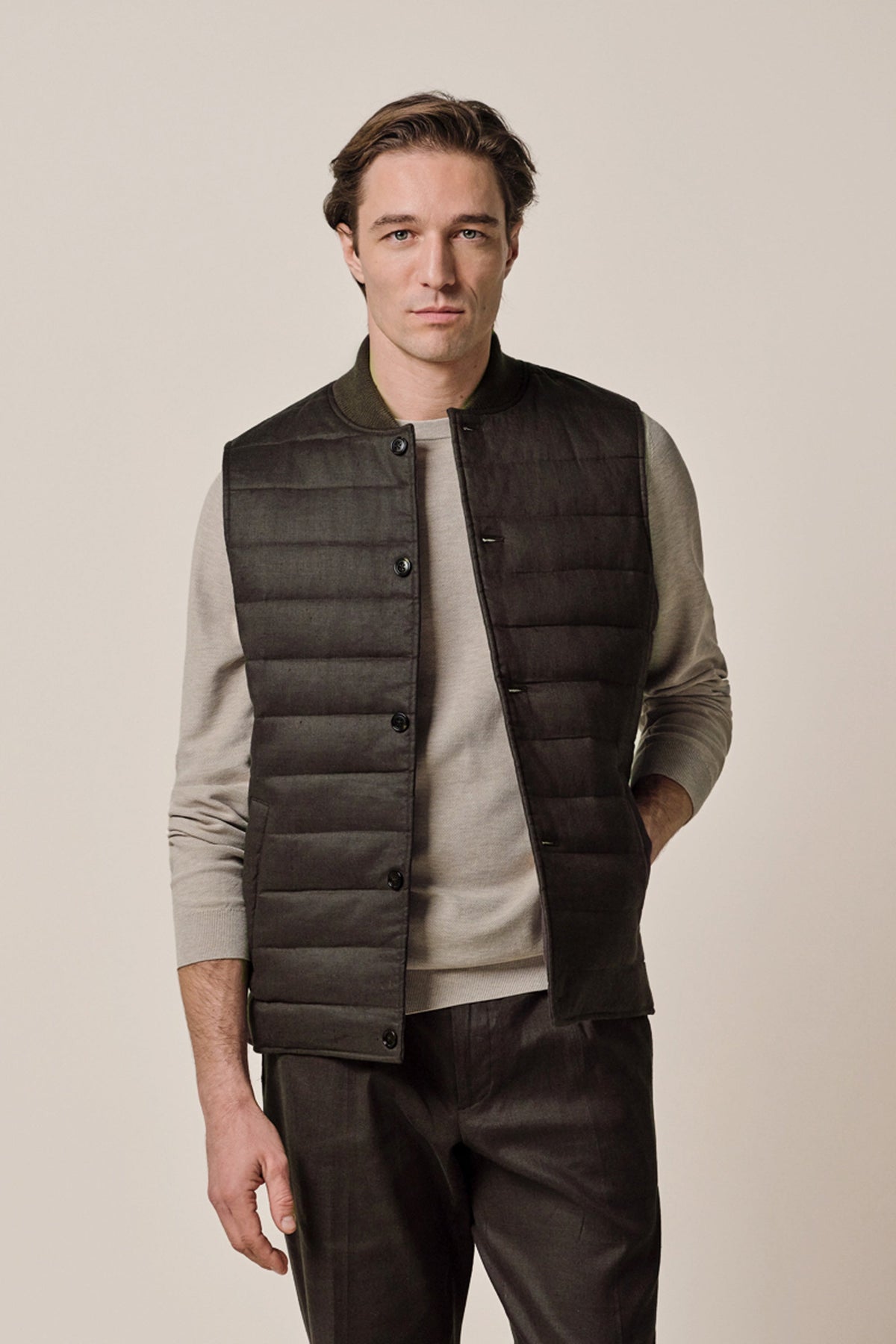 Donkerbruine linnen-katoen bodywarmer