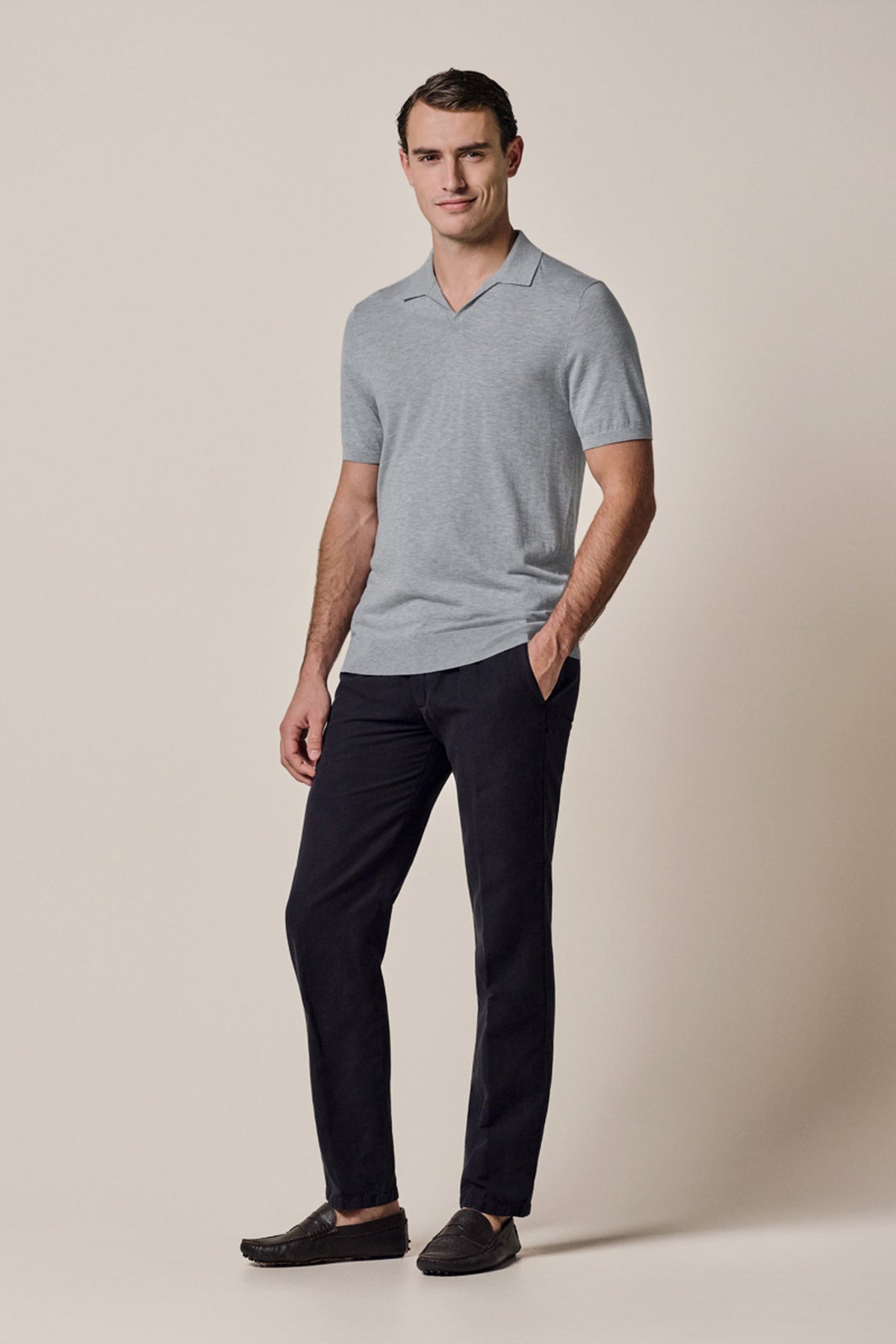 Blauwe Luxury Basic open kraag polo